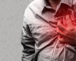 Heart attack concept. Man suffering from chest pain, Health care